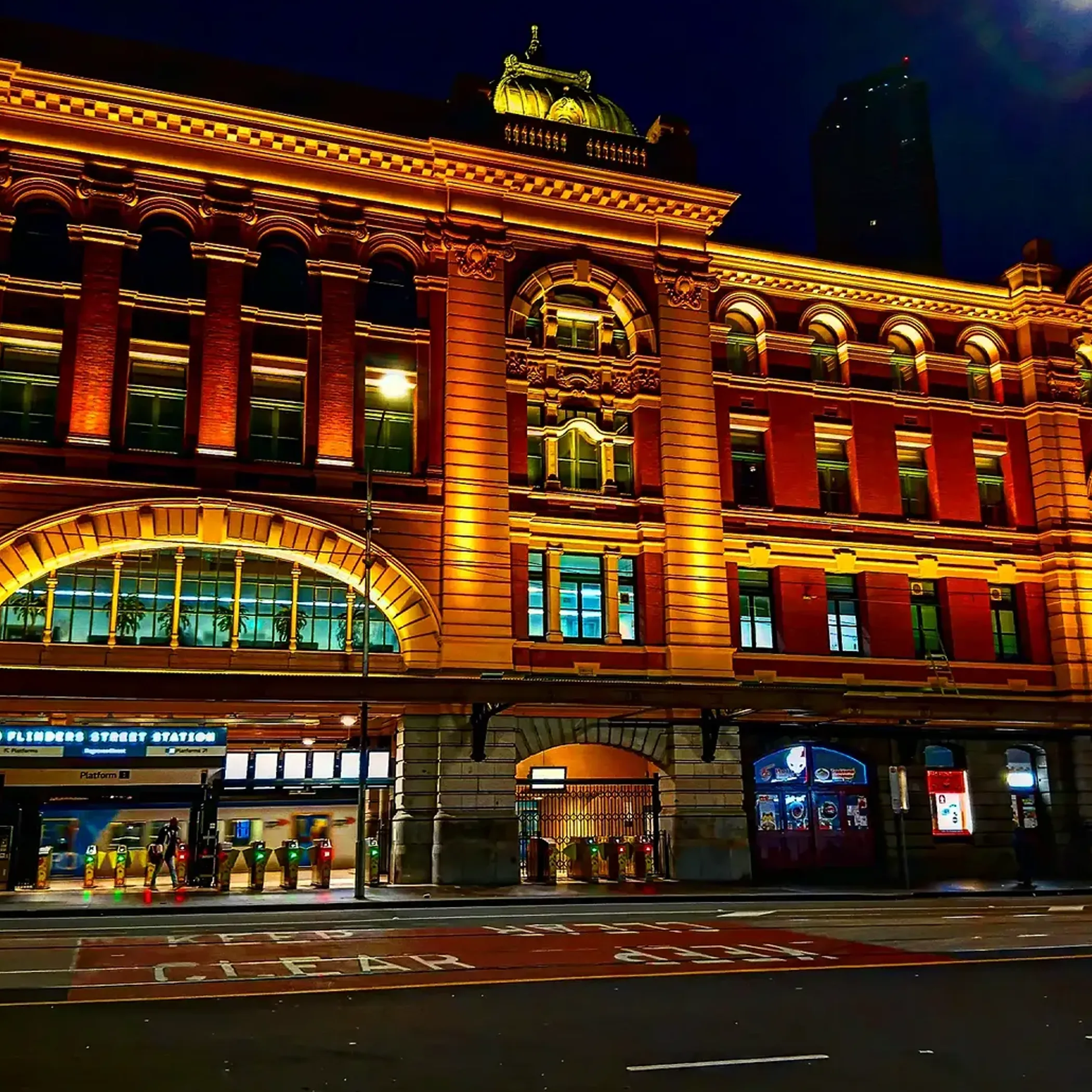 flinders street station illuminated at night
