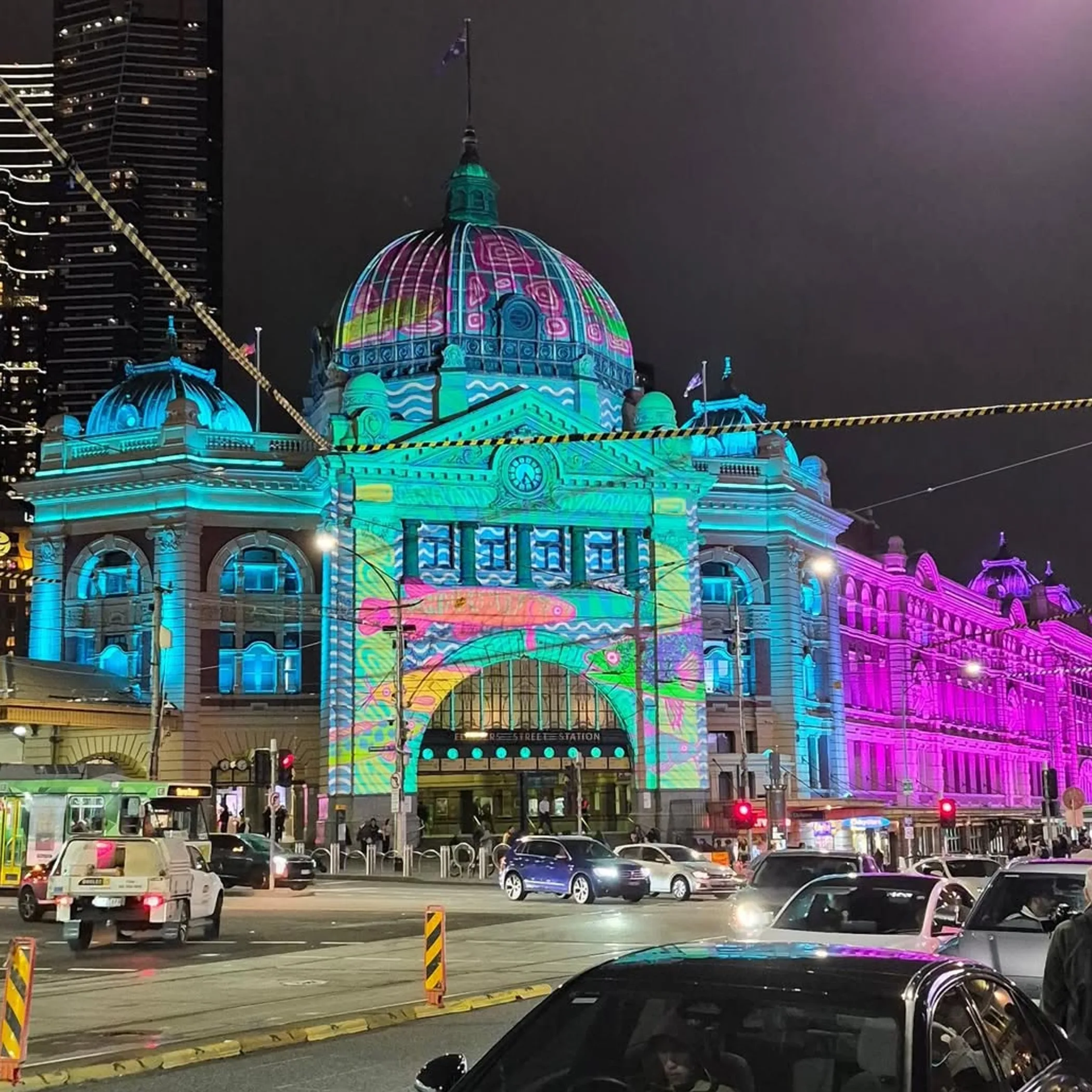 flinders street station at night